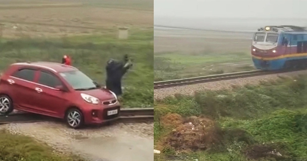 Một người kịp “chặn” đoàn tàu dừng khẩn cấp tránh đâm ô tô trên đường ray