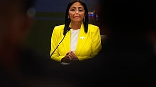 Delcy Rodríguez gives a press conference at Miraflores Palace on 10 March
