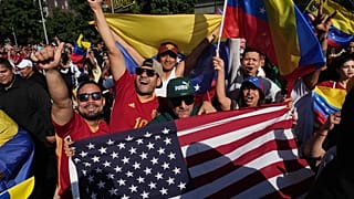 Venezuelans celebrate after US President Trump announced that Venezuelan President Nicolas Maduro had been captured and flown out of the country in Santiago, Chile, 3 Jan 2026