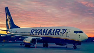 A Ryanair aircraft at sunset in Wroclaw airport, Poland