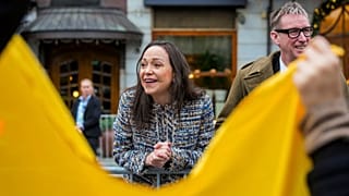 Nobel Peace Prize winner María Corina Machado with Deputy Leader of the Norwegian Nobel Committee Asle Toje, right, outside the Grand Hotel in Oslo, 12 December 2025