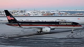 A plane carrying Donald Trump Jr. lands in Nuuk, Greenland in January 2025.
