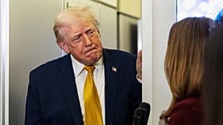 President Donald Trump speaks with reporters while in flight on Air Force One, Sunday, Jan. 4, 2026, as returning to Joint Base Andrews, Md.