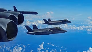 FILE: A US Air Force B-52H Stratofortress bomber flies with Marine Corps F-35B Lightning II aircraft in the U.S. Southern Command area of responsibility, 15 October 2025