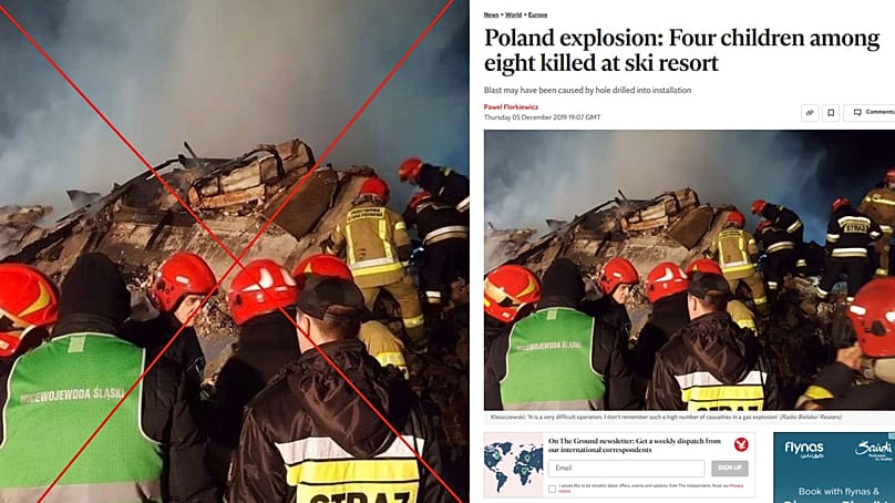 Photo purporting to show emergency workers at the scene in Crans-Montana is from a 2019 gas explosion in Poland.