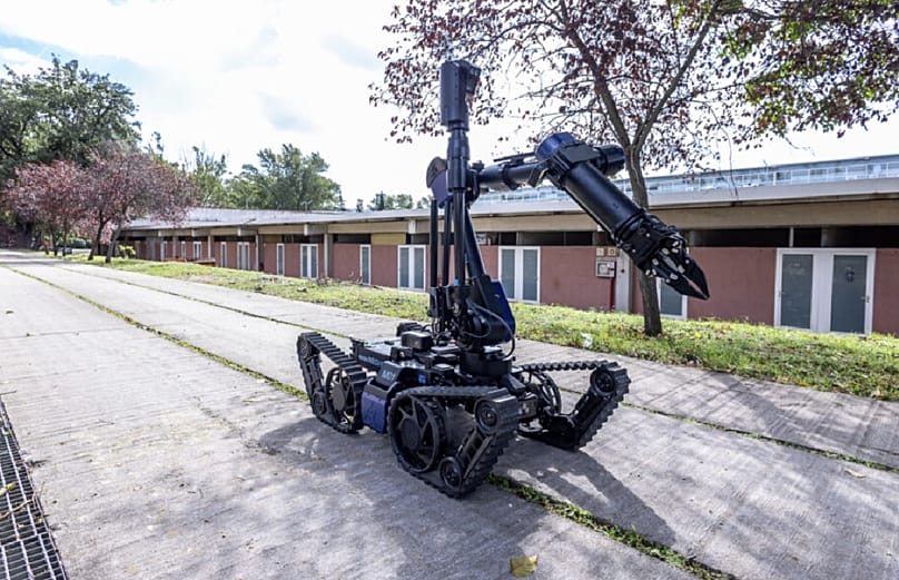 An autonomous navigating NEO HD robot.
