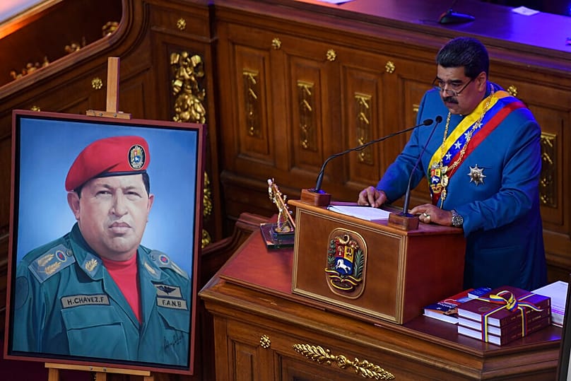 Venezuelan President Nicolas Maduro delivers his annual address to the nation before lawmakers at the National Assembly in Caracas, Venezuela, 12 January 2021