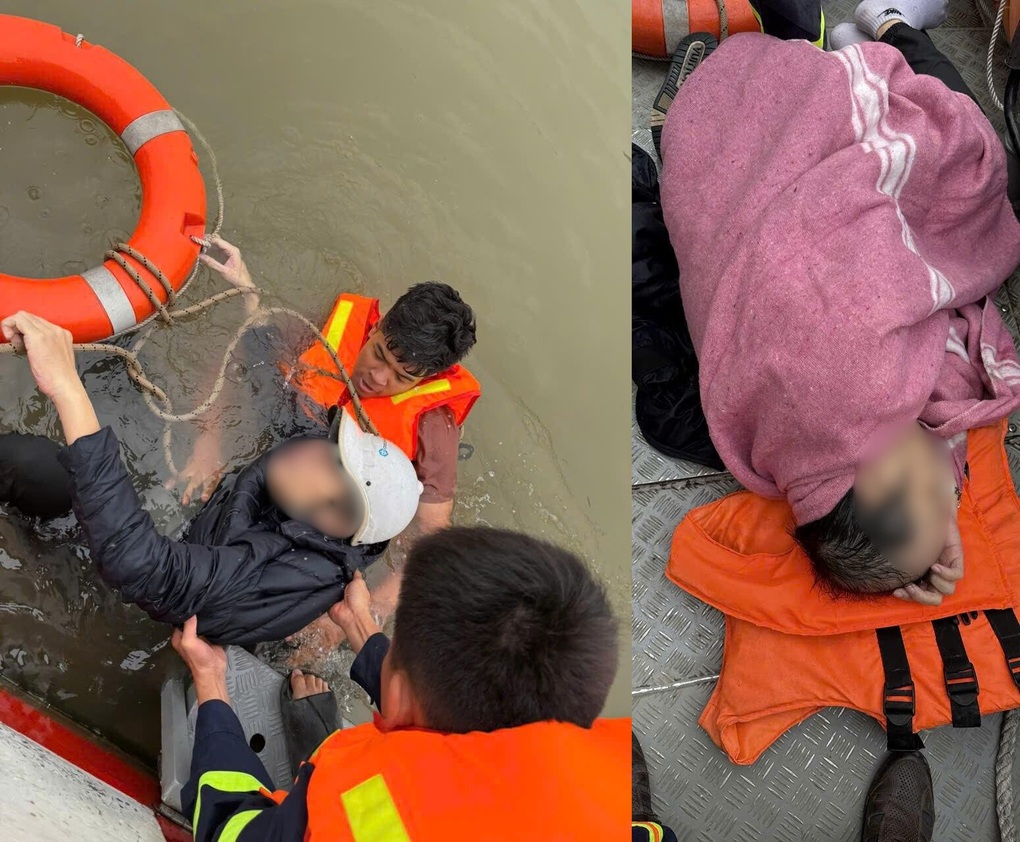 Cảnh sát cứu người đàn ông nhảy cầu Vĩnh Tuy - 1 Cảnh sát cứu người đàn ông nhảy cầu Vĩnh Tuy - 1