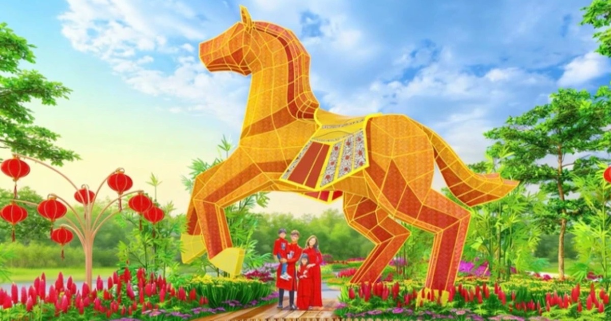 Đường hoa lớn nhất phía Tây Hà Nội trở lại với linh vật Phúc Mã cao 7m