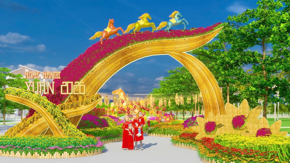 Đường hoa lớn nhất phía Tây Hà Nội trở lại với linh vật Phúc Mã cao 7m - 2