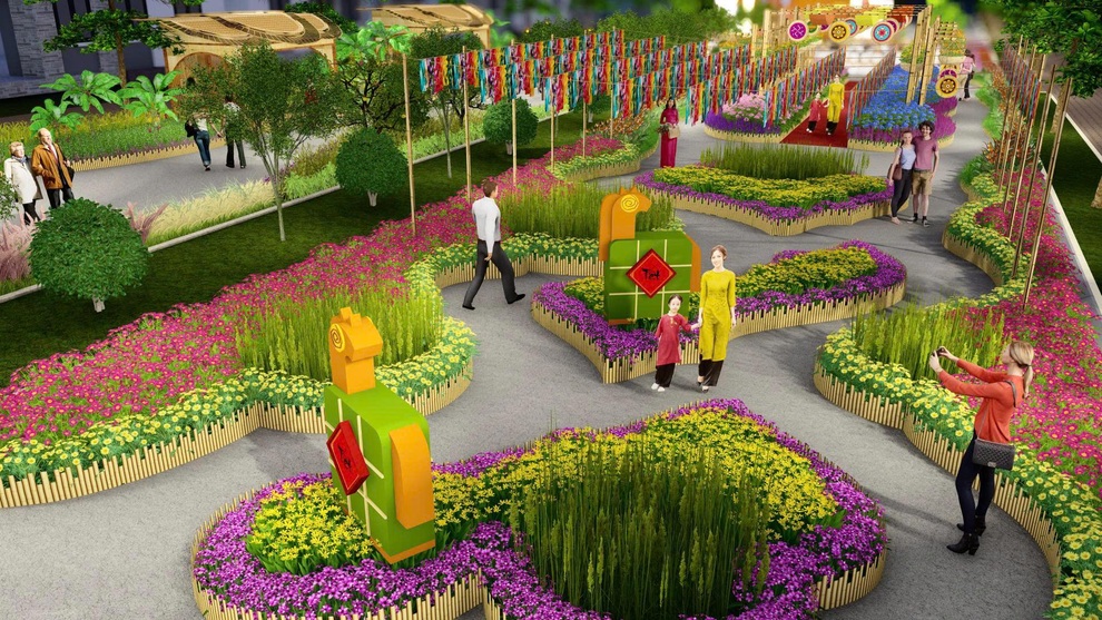 Đường hoa lớn nhất phía Tây Hà Nội trở lại với linh vật Phúc Mã cao 7m - 3