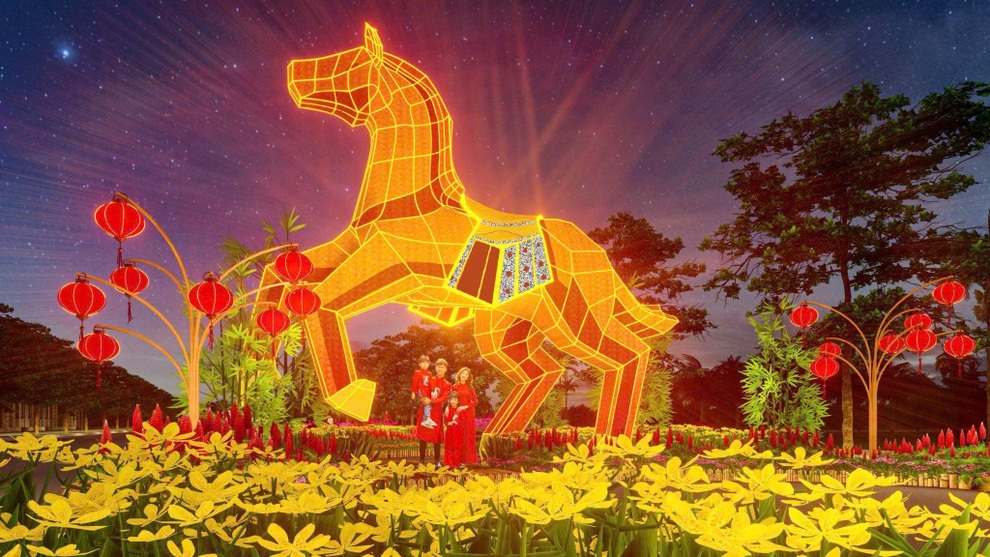 Đường hoa lớn nhất phía Tây Hà Nội trở lại với linh vật Phúc Mã cao 7m - 5