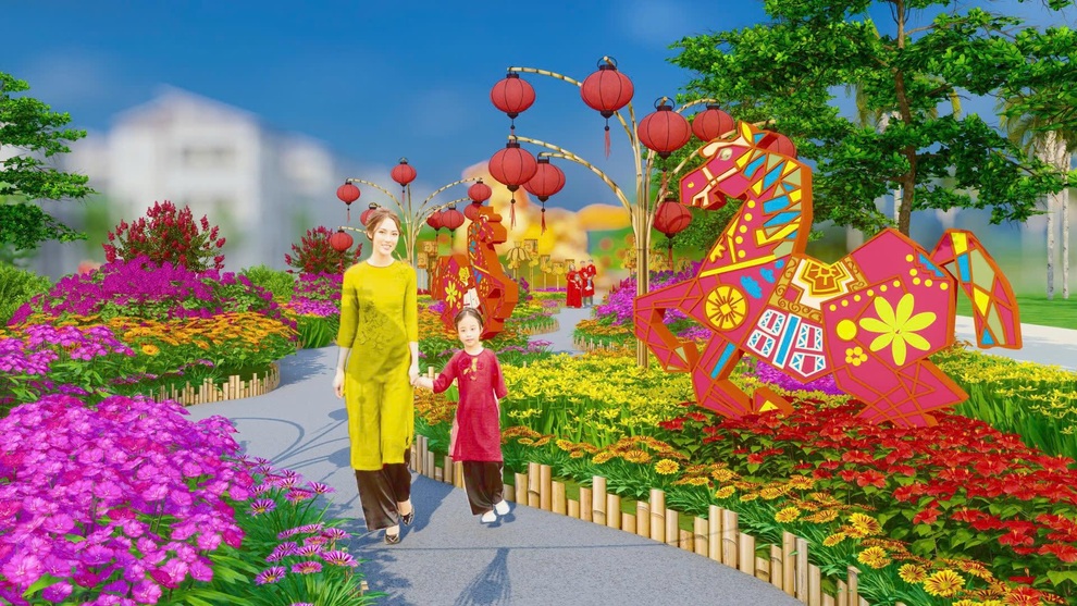 Đường hoa lớn nhất phía Tây Hà Nội trở lại với linh vật Phúc Mã cao 7m - 6